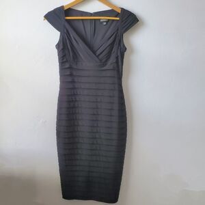 Adrianna Papell Pleated Cocktail Dress Womens Size 4 Black Evening Wedding